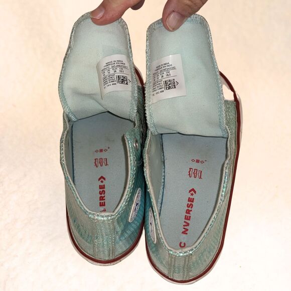 Girls Sz 10 Sequin Sparkle Seafoam Green Converse Chuck Taylor All Star Hi Tops - Picture 6 of 6